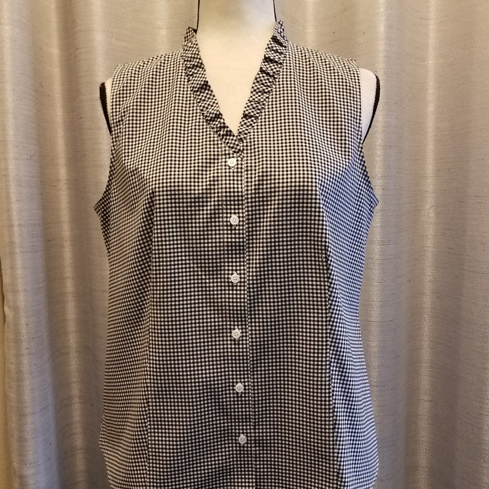 Talbots Black and White Checked Blouse